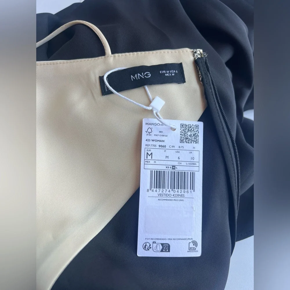 Mango Two-Tone Lingerie Maxi Dress Black Cream Colorblock NWT Size‎ M - Picture 12 of 13